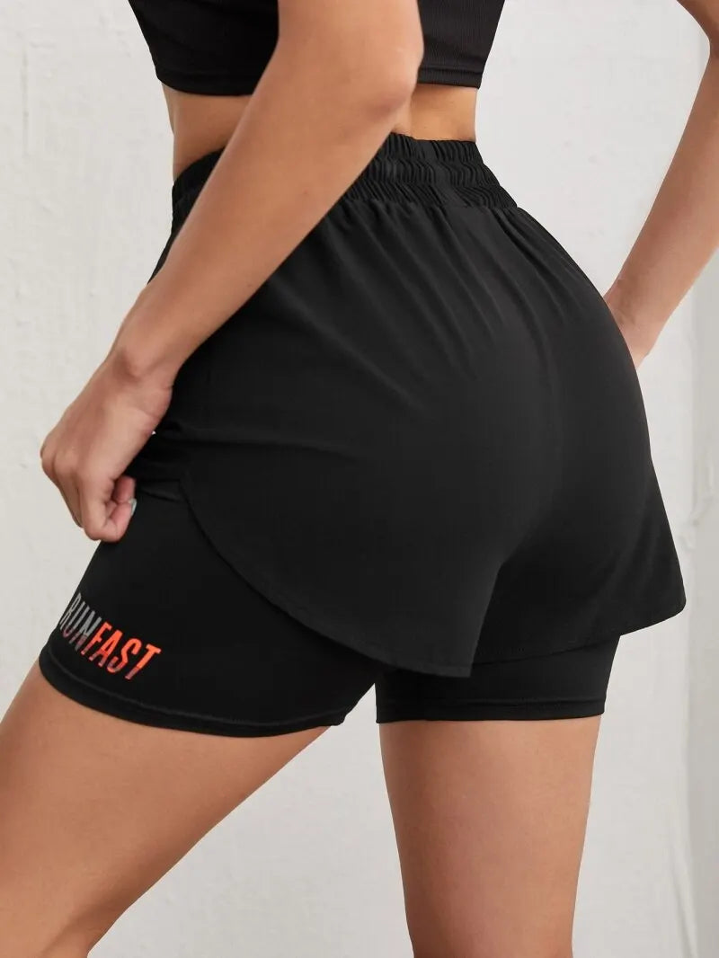 Yoga shorts with control elastic running shorts. fake two-piece pants