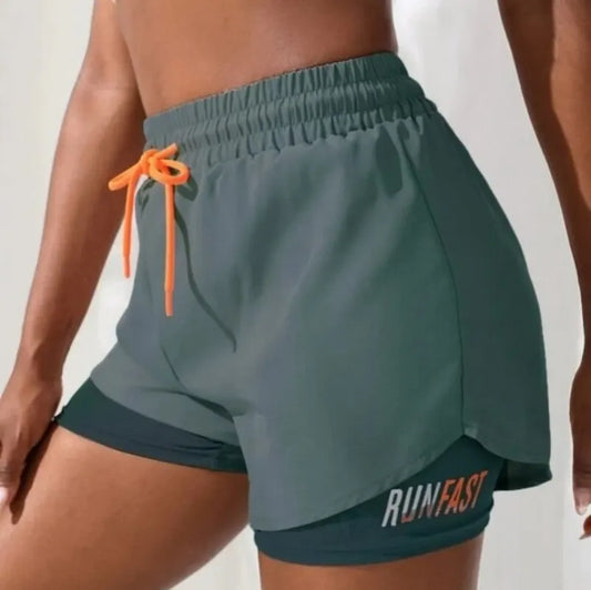 Yoga shorts with control elastic running shorts. fake two-piece pants