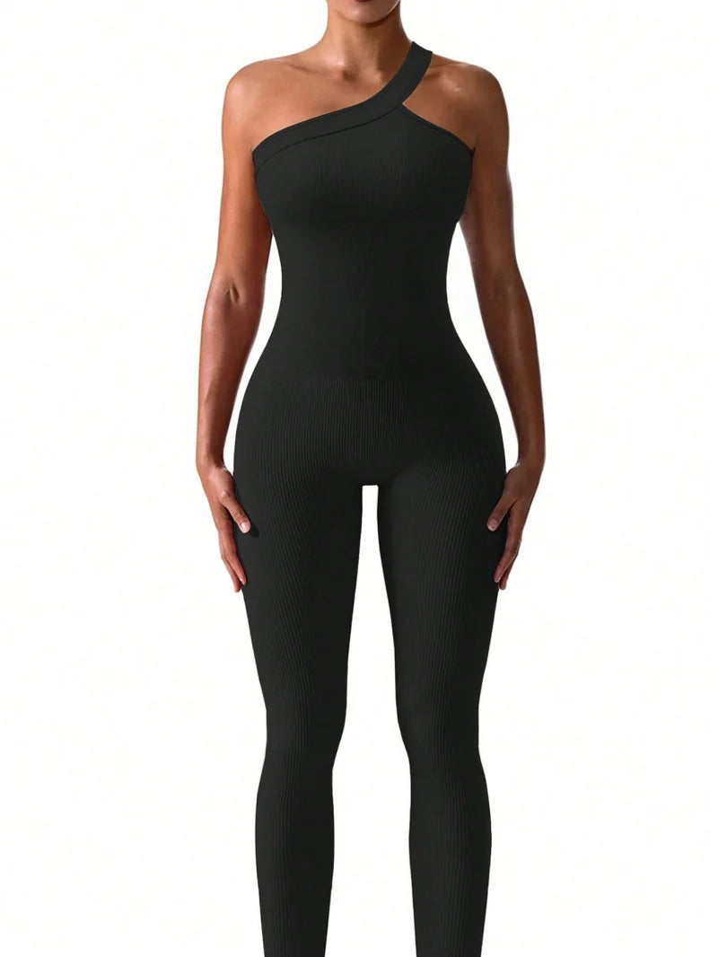 Yoga jumpsuit, one-shoulder sports suit