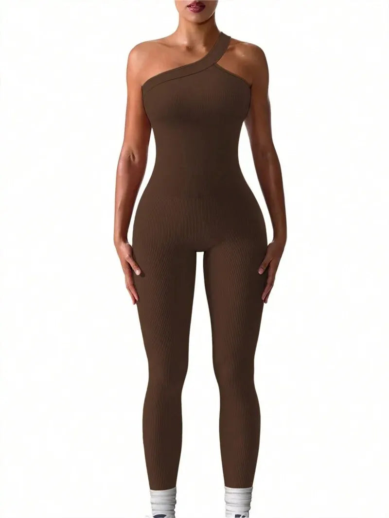 Yoga jumpsuit, one-shoulder sports suit