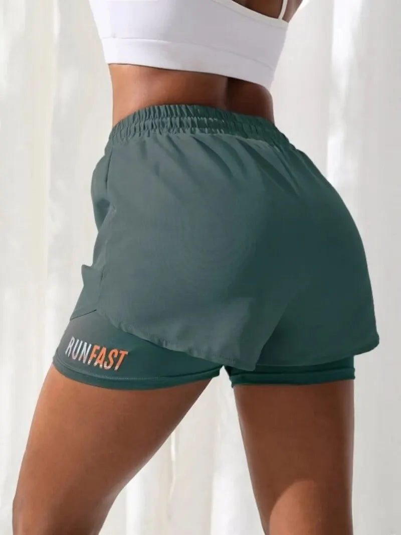 Yoga shorts with control elastic running shorts. fake two-piece pants