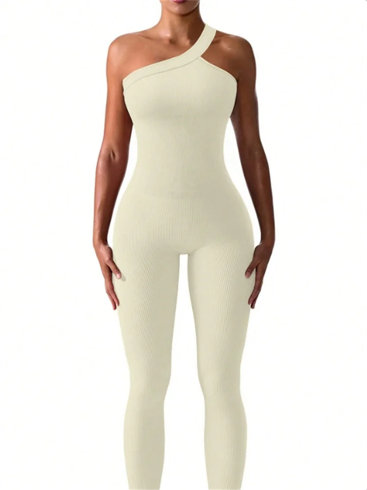 Yoga jumpsuit, one-shoulder sports suit