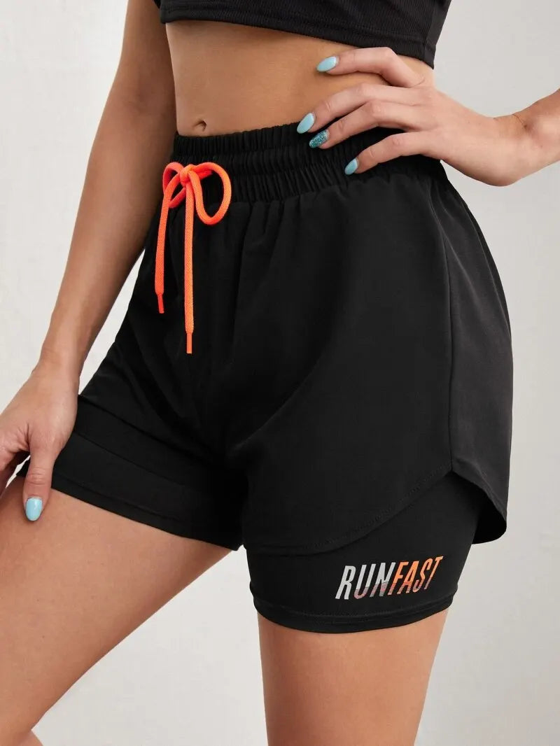 Yoga shorts with control elastic running shorts. fake two-piece pants